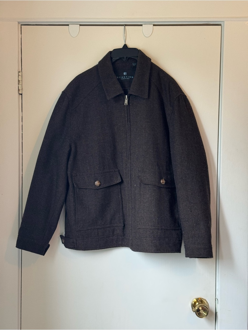 Men's: Kenneth Cole Reaction - Dark Brown / Black Wool-Blend Zip Jacket. Medium